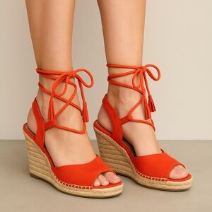 Merona Wedge Sandals Heel Ankle Tie Up Strings Peep Toe Platform Shoes F…